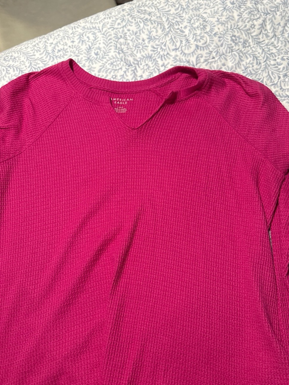 American Eagle Outfitters Women’s Waffle Long Sleeve Tee - Fuchsia